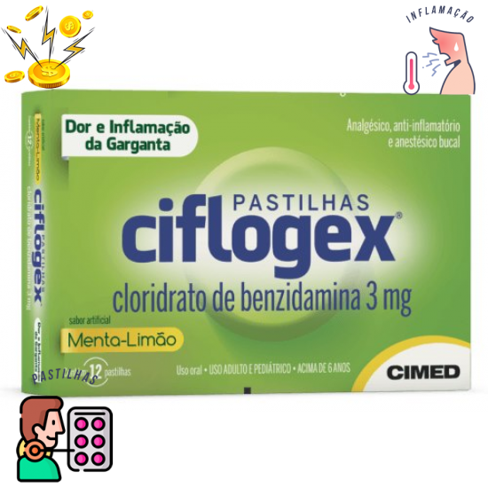 Ciflogex Pastilhas sabor Menta - Limão cx 12 unidades